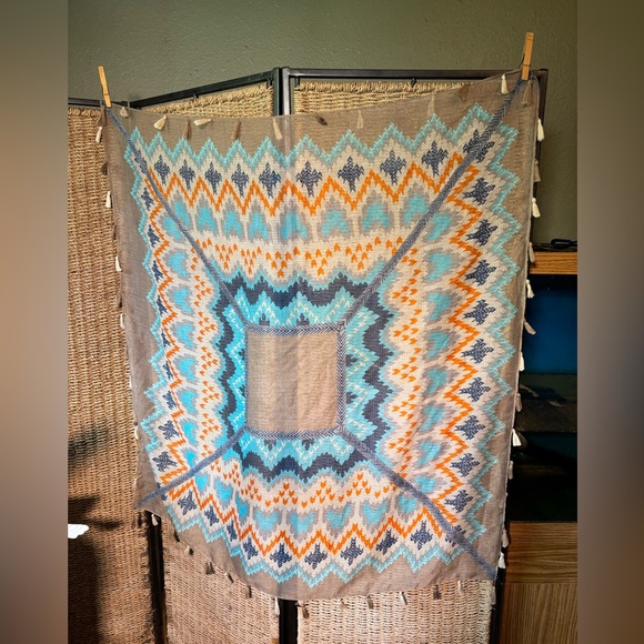 Accessories - Vintage Women's Khaki and Blue Scarf-wraps,boho sheik
